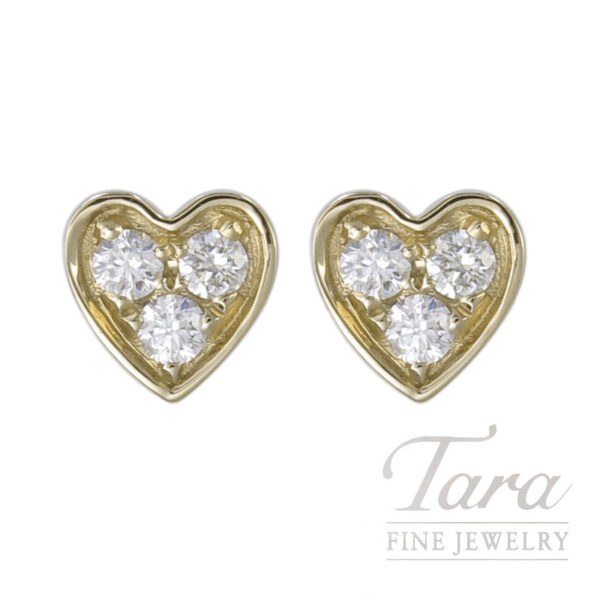 18K Yellow Gold Diamond Heart Earrings 0.10TDW