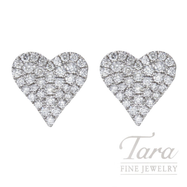 18K White Gold Diamond Heart Earrings .51TDW, 2.03G
