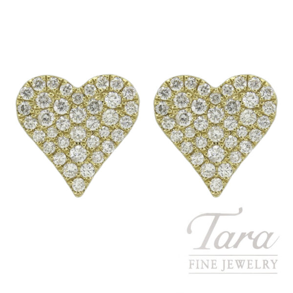 18K Yellow Gold Diamond Heart Earrings .52TDW, 2.02G