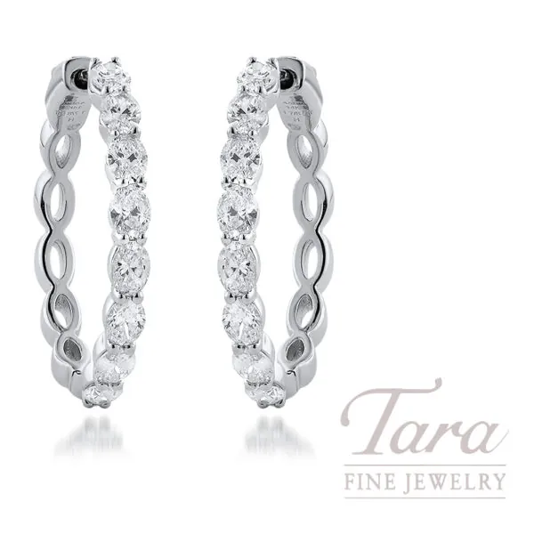 18K White Gold Eternity Oval Diamond Hoop Earrings, 1.90TDW