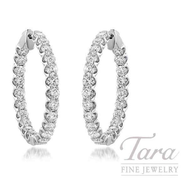 14K White Gold Diamond Eternity Hoop Earrings, 5.00TDW