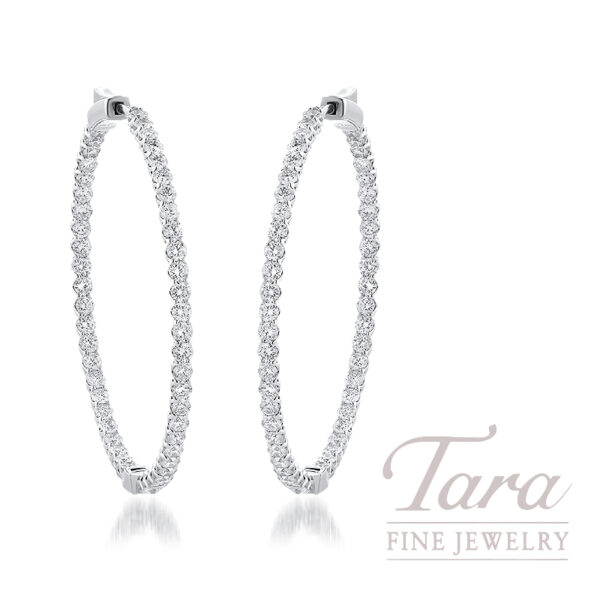 14K White Gold Diamond Eternity Hoop Earrings, 4.00TDW