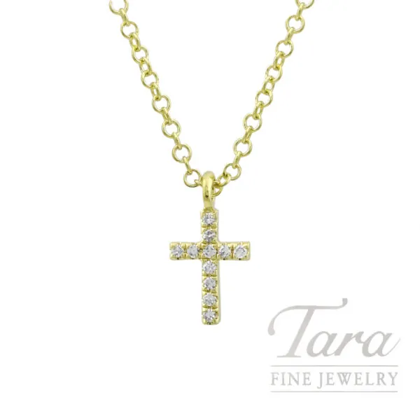 18K Yellow Gold Diamond Cross Pendant Necklace 0.03TDW