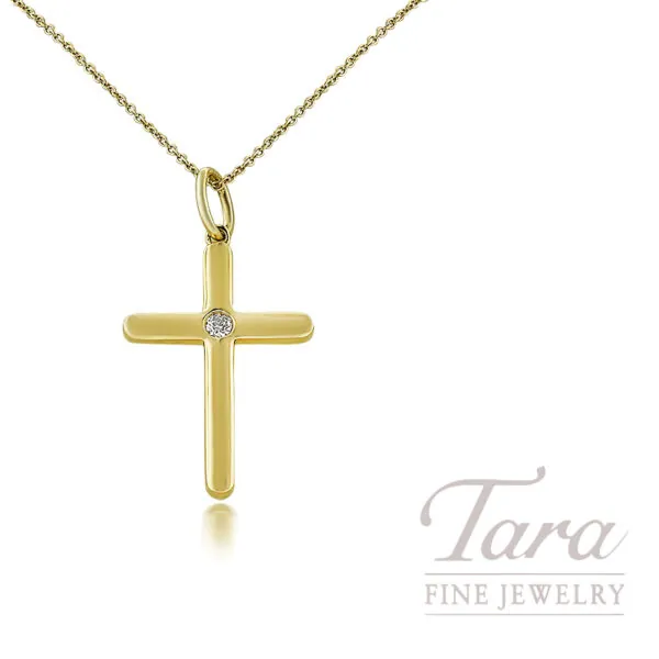 18K Yellow Gold Diamond Cross Pendant .03TDW