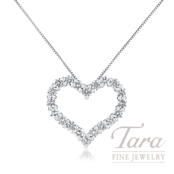 14K White Gold Diamond Heart Pendant with 16" Chain, 1.00TDW
