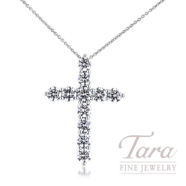 14K White Gold Diamond Cross Pendant Necklace, 2.00TDW