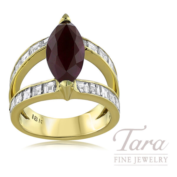 18K Yellow Gold Marquis Cut Diamond Ring 4.17TGW, 3.00TDW