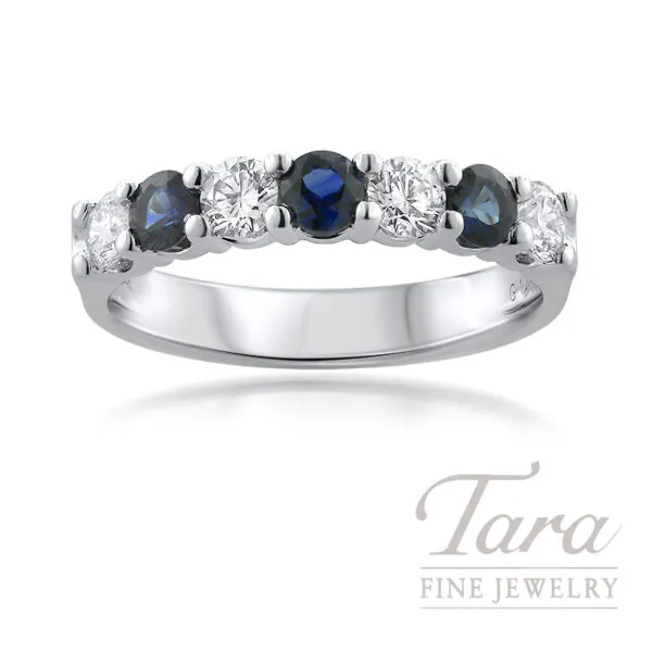 14K White Gold Blue Sapphire and Diamond Band, 0.44TDW