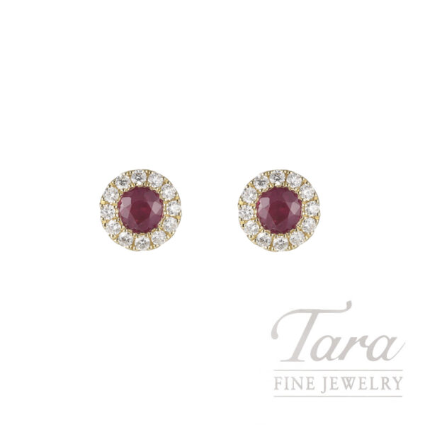 18K White Gold Ruby Diamond Halo Earrings 1.18TGW, .26TDW