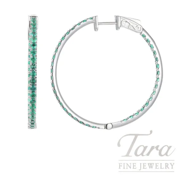 18K White Gold Emerald Hoop Earrings 2.08TGW