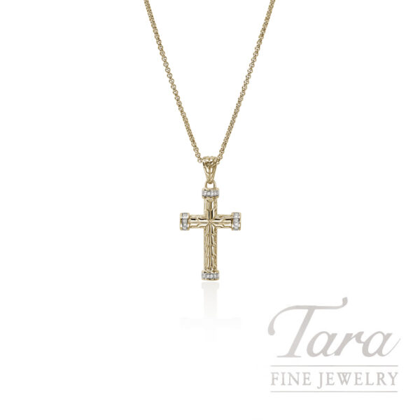 John Hardy Carved Chain Cross Pendant, 14K Yellow Gold, Diamonds 0.09TDW