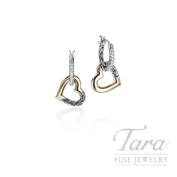 John Hardy Essentials Heart Drop Earrings, 14K Yellow Gold and Silver, Diamonds 0.16TDW