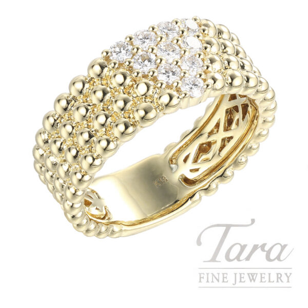 18K Yellow Gold Beaded Diamond Ring .38TDW