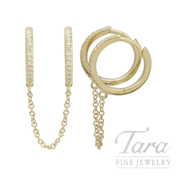 14K Yellow Gold Double Hoop Diamond Earrings 0.16TDW