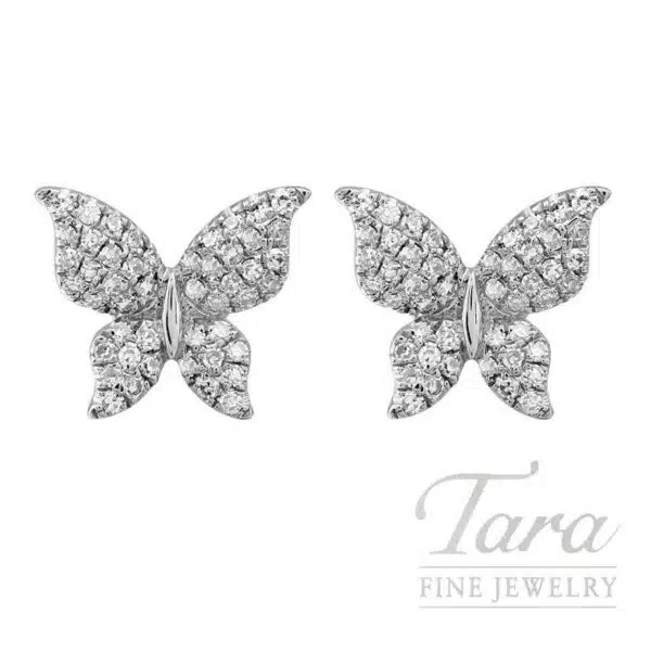 18K White Gold Butterfly Diamond Earrings .20TDW
