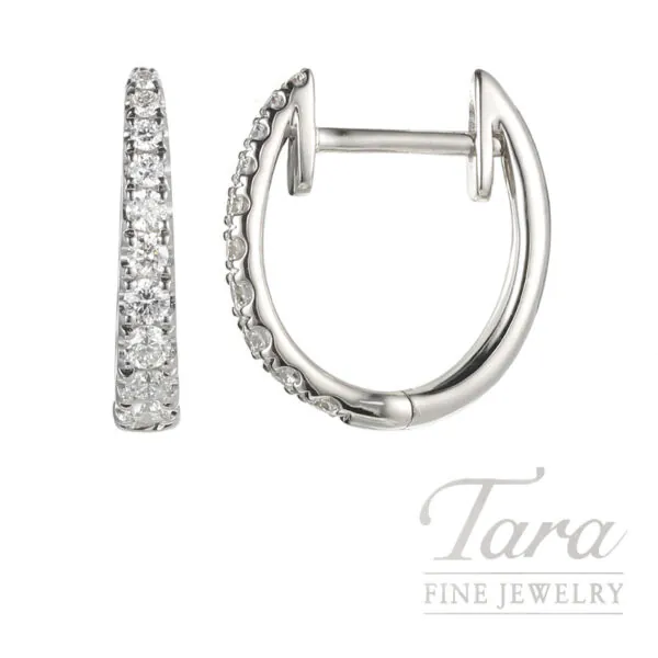 18K White Gold Diamond Oval Hoop Earrings .22TDW