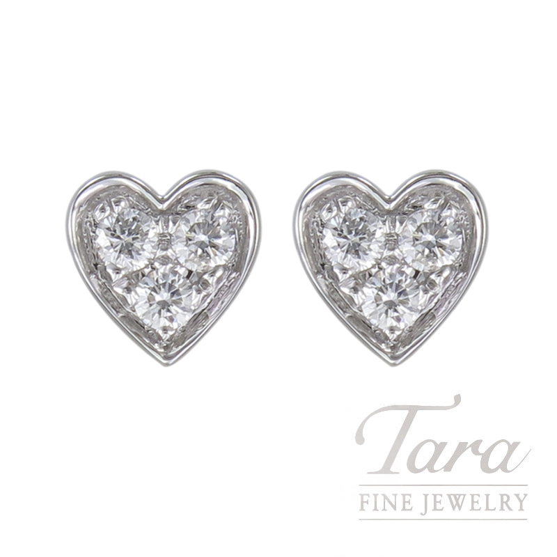 18K White Gold Diamond Heart Earrings 0.10TDW
