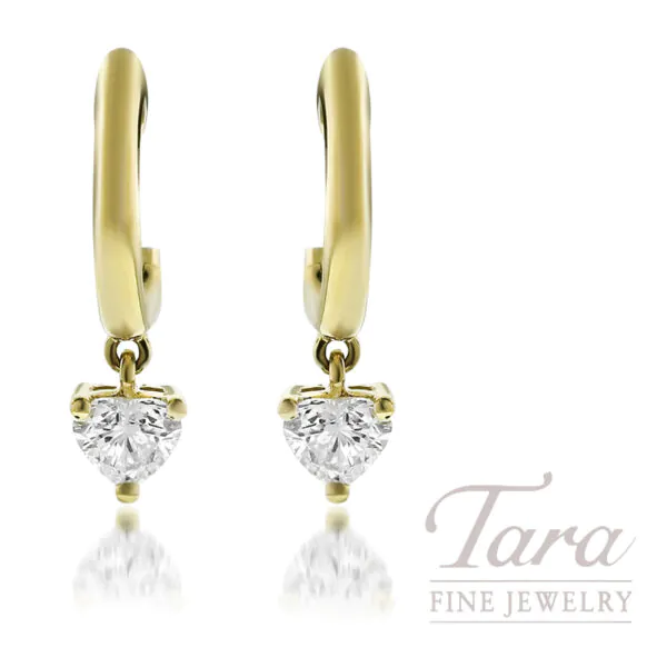 18K Yellow Gold Heart Diamond Hoop Earrings, 0.23TDW