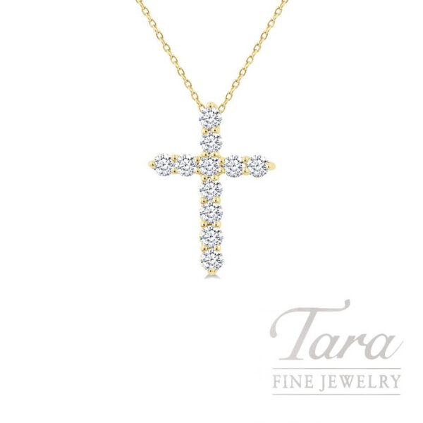 14K Yellow Gold Cross Diamond Necklace .33TDW