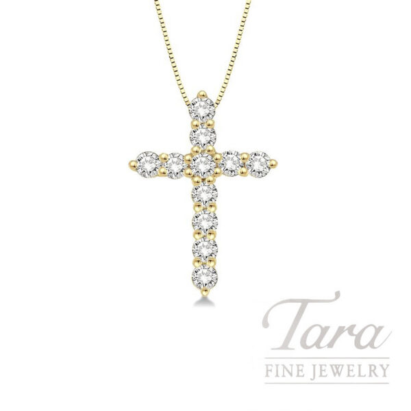14K Yellow Gold Cross Diamond Necklace .50TDW