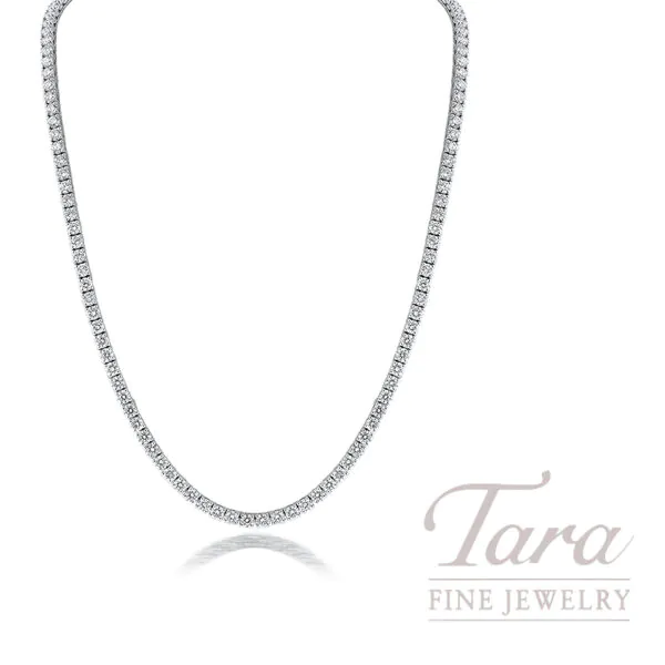 18K White Gold Diamond Tennis Necklace, 133 Diamonds 13.64TW