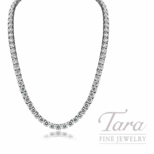 Breathtaking 18K White Gold Diamond Tennis Necklace, 72 Diamonds 51.5TDW
