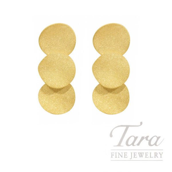 18K Yellow Gold Diamond Sanded Disc Earrings, 4.7G