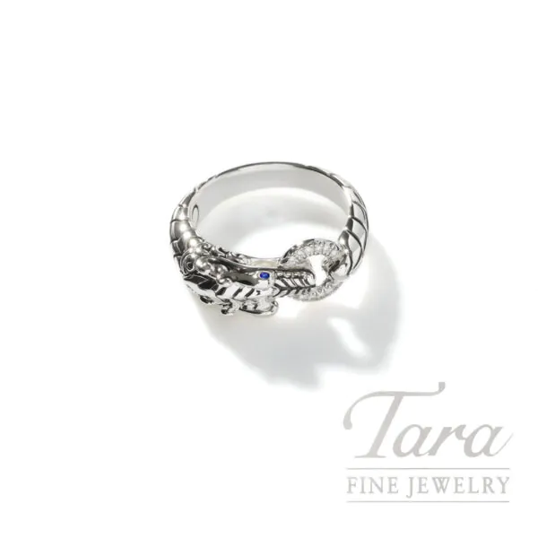 John Hardy Naga Ring, Sterling Silver, Diamonds, Blue Sapphires