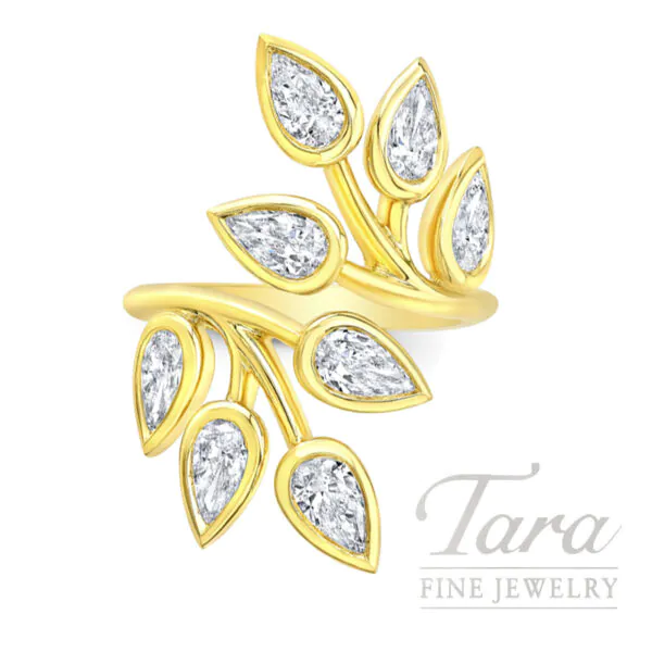 18K Yellow Gold Diamond Bezel Branch Ring 2.04TDW