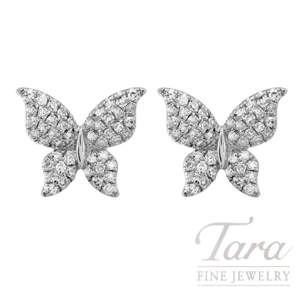18K White Gold Butterfly Diamond Earrings .20TDW
