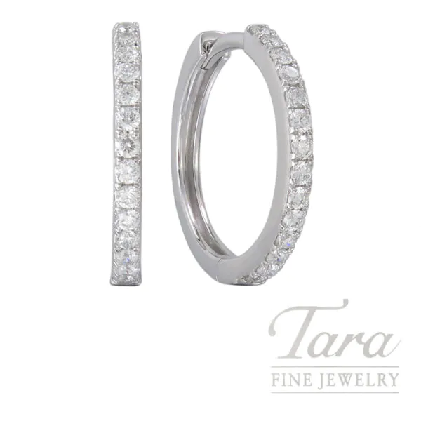 18K White Gold Diamond Hoop Earrings,.33TDW