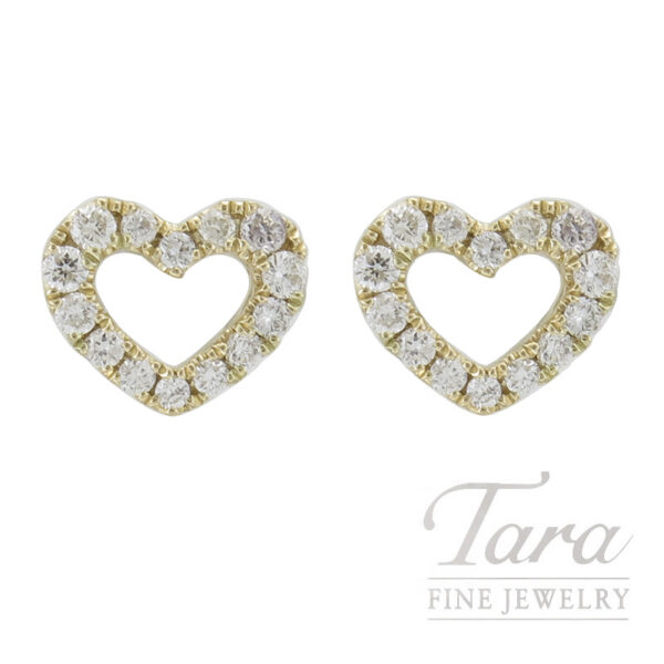 18K Yellow Gold Diamond Heart Earrings 0.19TDW, 1.32G