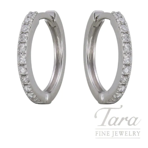 18K White Gold Diamond Hoop Earrings .24TDW, 2.32G