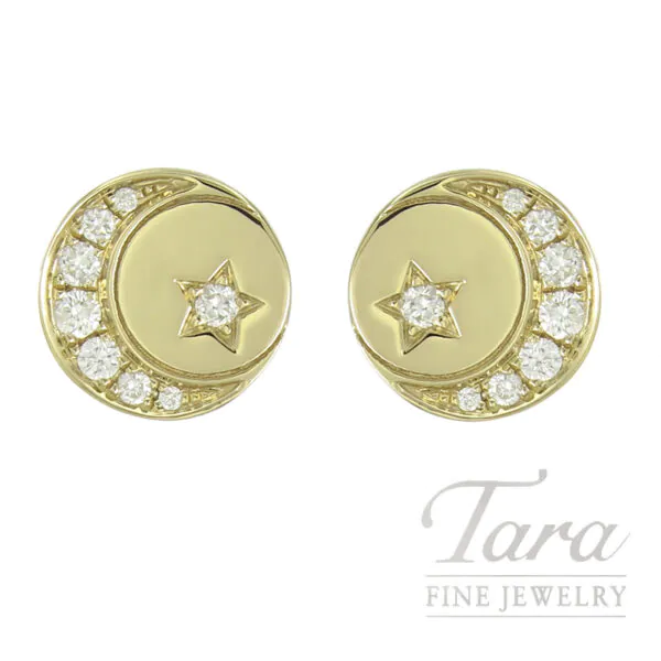 18K Yellow Gold Diamond Celestial Earrings .15TDW, 2.2G