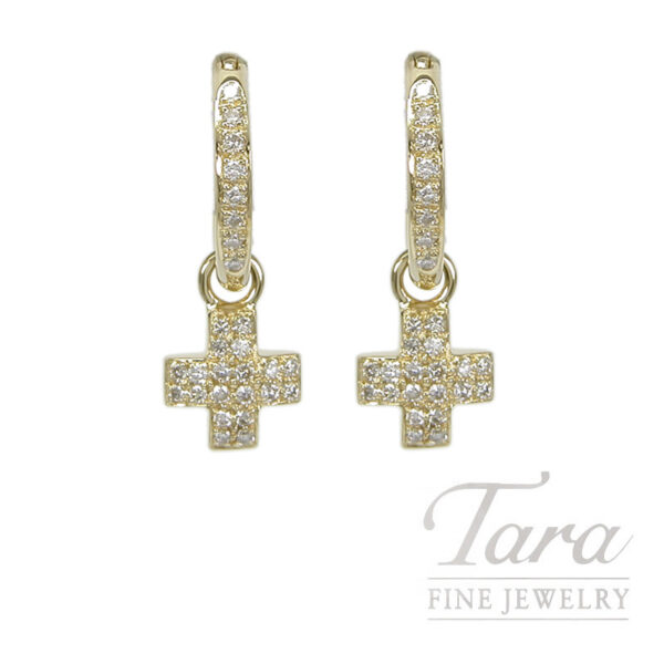 18K Yellow Gold Diamond Cross Earrings .52TDW, 3.6G