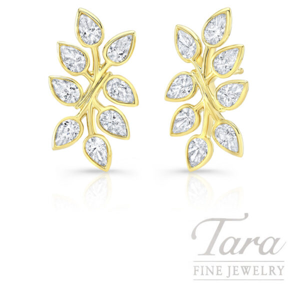 18K Yellow Gold Diamond Bezel Branch Earrings 2.75TDW
