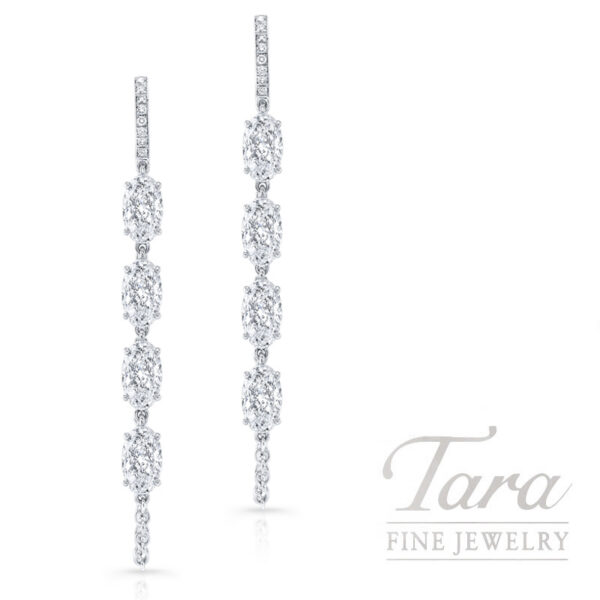 18K White Gold Diamond Huggie Chain Earrings 2.89TDW