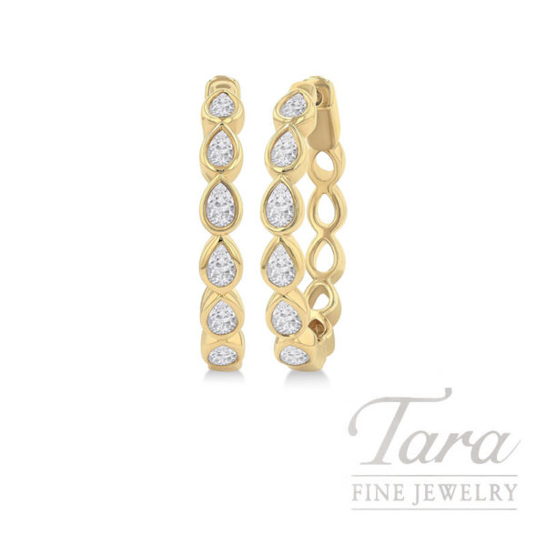 14K Yellow Gold Bezel Diamond Hoop Earrings, 1.00CT