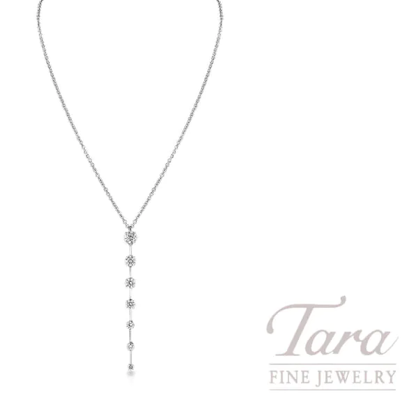 18K White Gold Diamond Dangle Lariat Necklace 1.47TDW, 18"