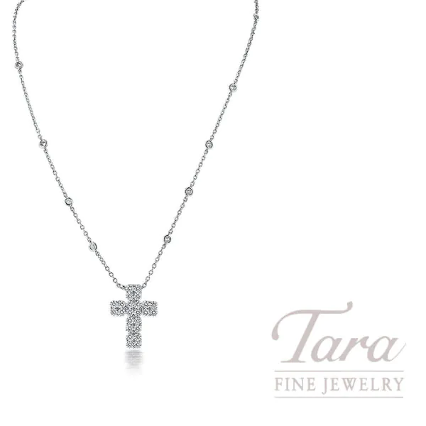 18K White Gold Diamond Cross Station Necklace 1.91TDW, 5.04G