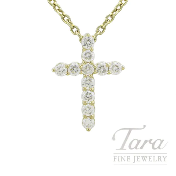 18K Yellow Gold Diamond Cross Necklace, .26TDW