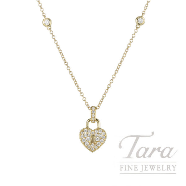 18K Yellow Gold Heart Pendant Diamond Necklace .35TDW