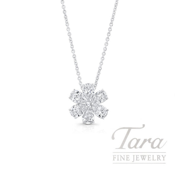 18K White Gold Diamond Floral Pendant Necklace 4.21TDW