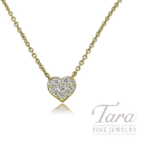 18K Yellow Gold Diamond Heart Necklace 17", 0.45TDW