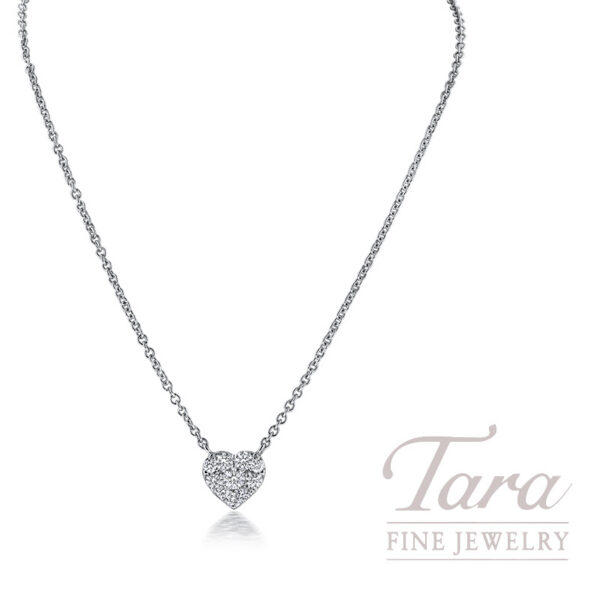 18K White Gold Diamond Heart Pendant Necklace .46TDW ,3.56G