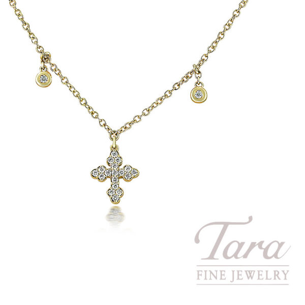 18K Yellow Gold Diamond Cross Necklace 0.21TDW