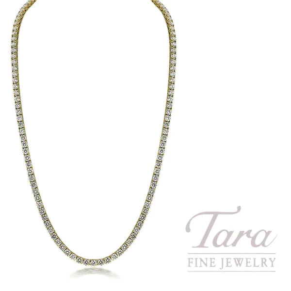 18K Yellow Gold Diamond Tennis Necklace 140 Diamonds, 12.14TDW