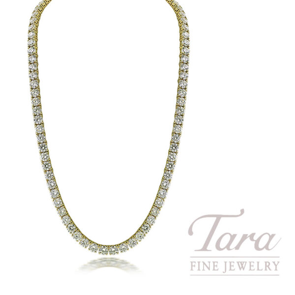 Magnificent 18K Yellow Gold Diamond Tennis Necklace, 84 Diamonds 35.30TDW