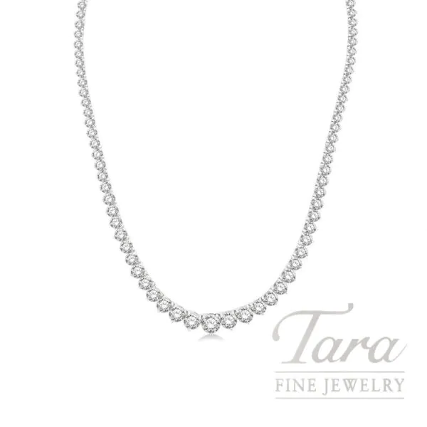 18K White Gold Graduated Diamond Riviera Necklace 15.00TDW