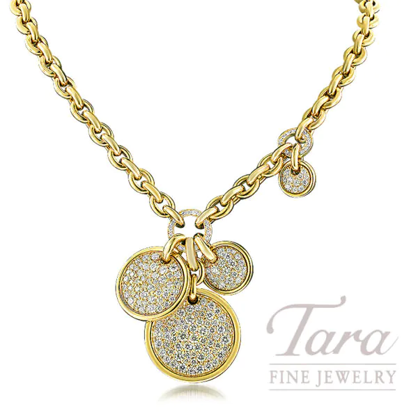18K Yellow Gold Diamond Cluster Medallion Necklace, 4.58TDW